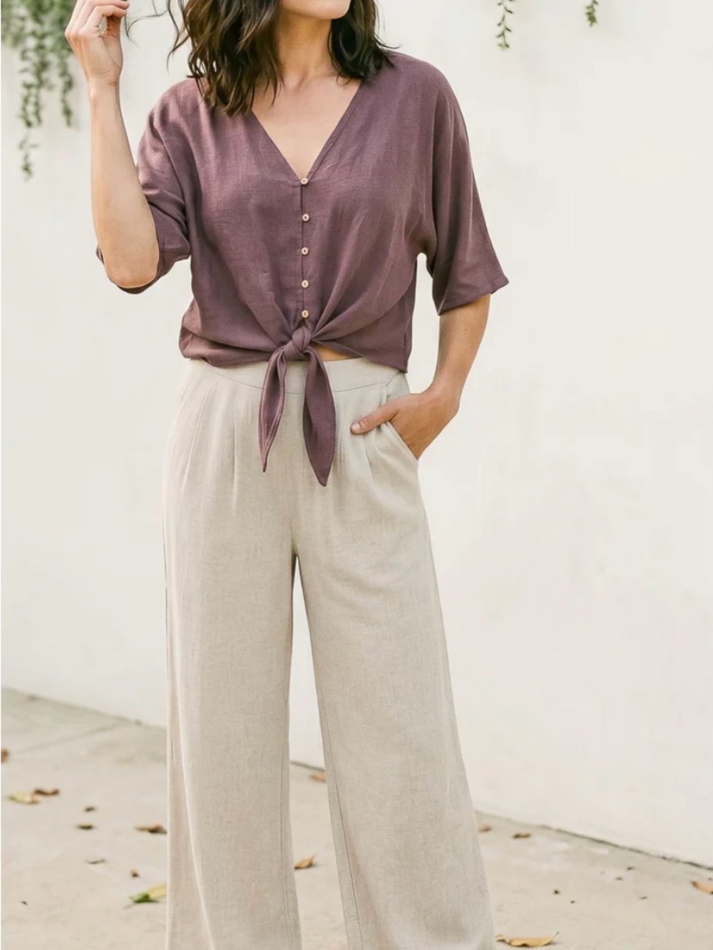 Sozy Women's Wide-Leg Linen Blend Pants in Cream